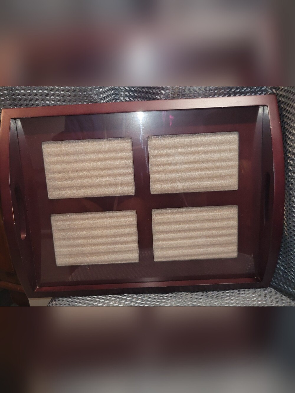 Wooden Serving Tray with Four Picture Frames